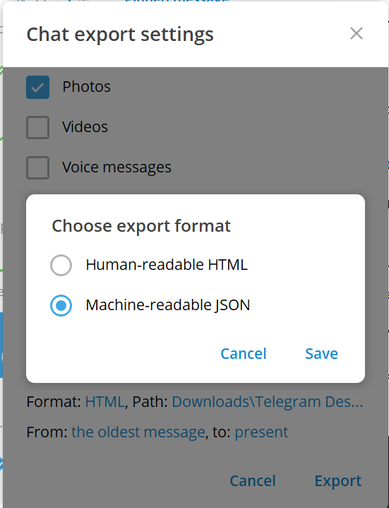 Data take out Telegram
